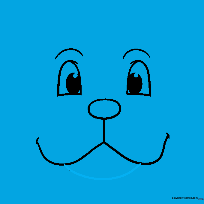 Adding the mouth curve below the nose to create the muzzle.
