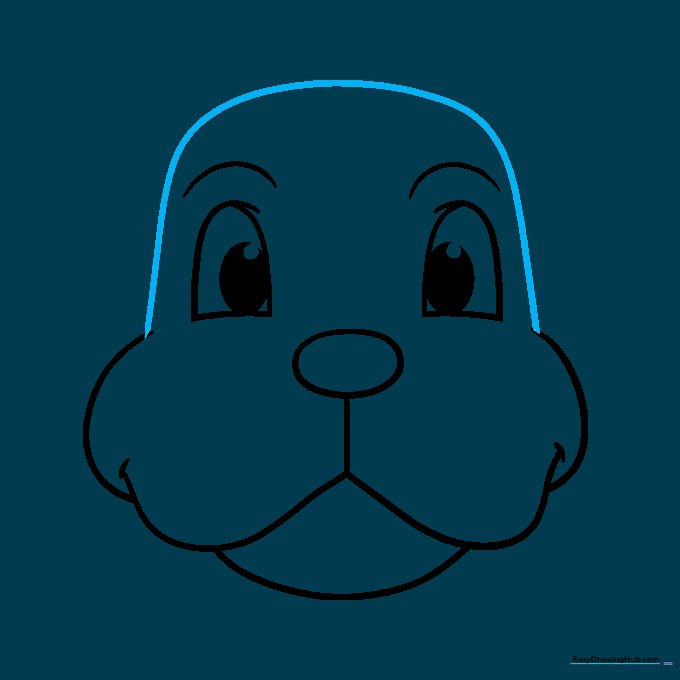 Outlining the top of the dog's head with a rounded rectangle shape.