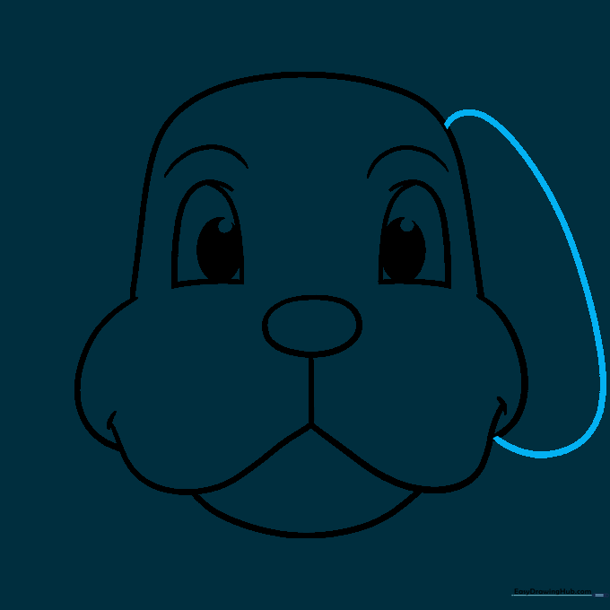 Drawing the right ear behind the dog's head.