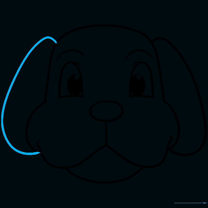 Drawing the left ear to complete the dog's head shape.