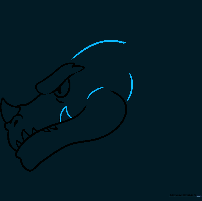 Pencil sketch showing the refined jawline and a large fang.