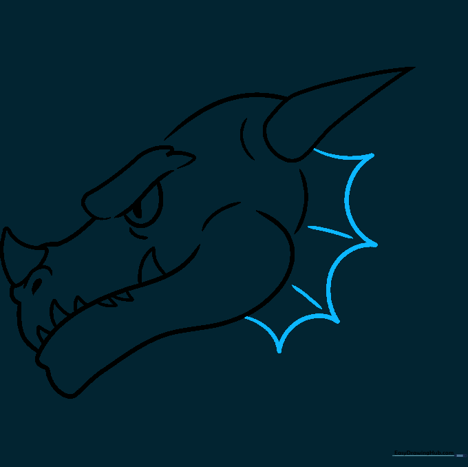 Pencil sketch of the dragon's neck frill with pointed segments.