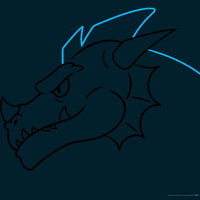 Pencil sketch showing spikes added to the top of the dragon's head.
