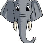A colorful, friendly cartoon elephant head illustration, perfect for kids to learn from.