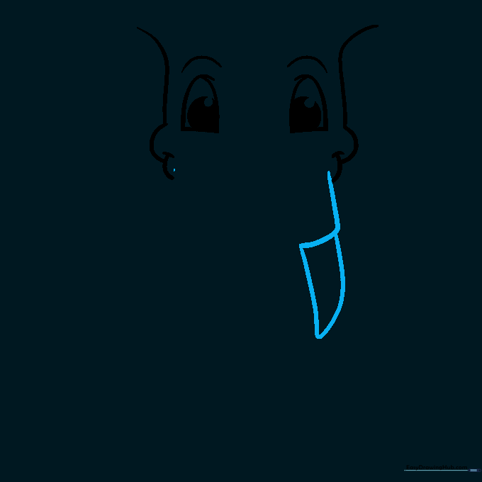 Illustration of a single elephant tusk drawn as a rounded triangle on the right side of the face.