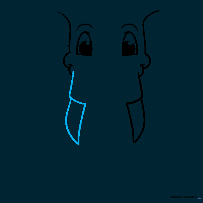 Drawing showing two balanced elephant tusks on either side of the face.