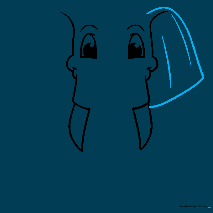 Step-by-step drawing of a large, floppy elephant ear with internal fold lines.