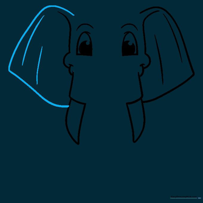 Drawing showing both large elephant ears completed on the head.
