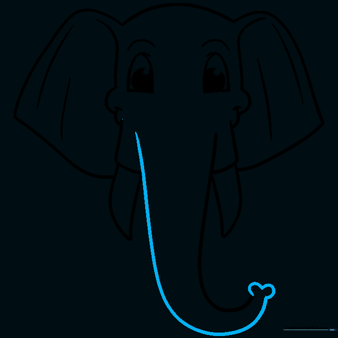 Drawing of the completed elephant trunk with a heart-shaped tip.