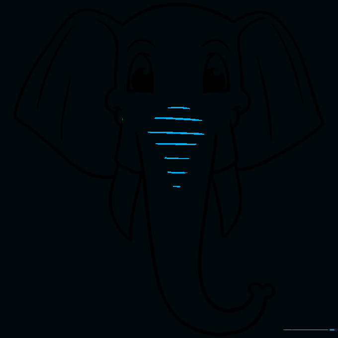 Drawing showing wrinkle lines added to the elephant's trunk for texture.