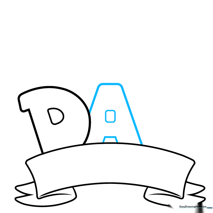 The letters D and A are now visible on the ribbon, with the A partially tucked behind the D.