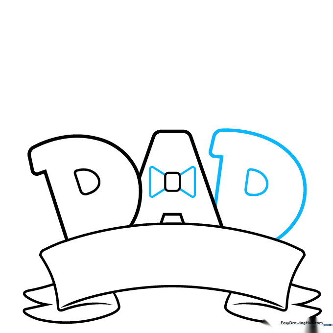 The word DAD is completed on the ribbon, with a small bowtie detail added to the center letter.