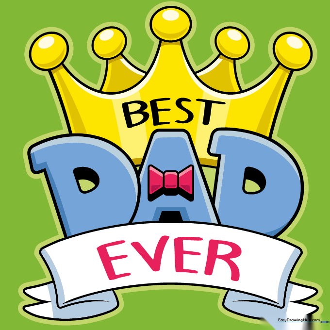 A fully colored and finished Father's Day crown card drawing, ready to be gifted.