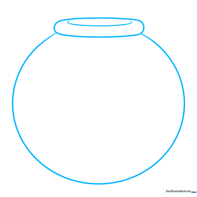 Pencil sketch of a rounded fish bowl outline with an open top.