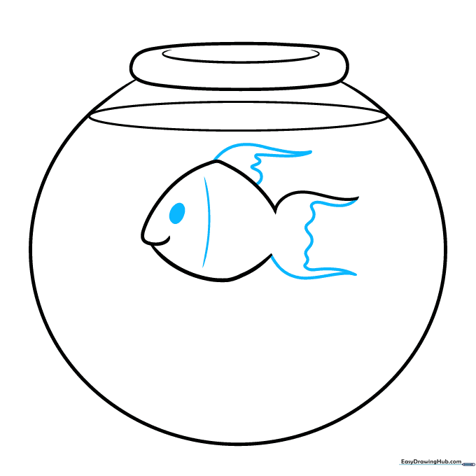 Adding fins, a tail, and an eye to the fish character.