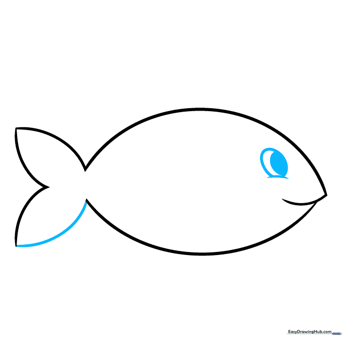 Adding a circular eye with a shaded pupil above the fish's mouth.