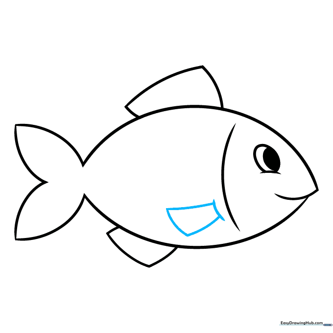 Drawing a side pectoral fin in the middle of the fish's body.