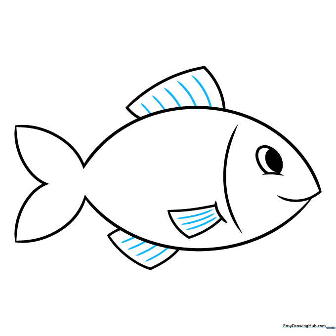 Adding fine, curved lines inside the fins to show texture.