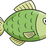 A colorful, friendly cartoon fish swimming, representing the final result of the drawing tutorial.