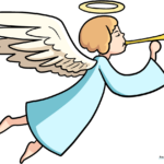 Colorful illustration of a friendly flying angel, perfect for kids' art projects.