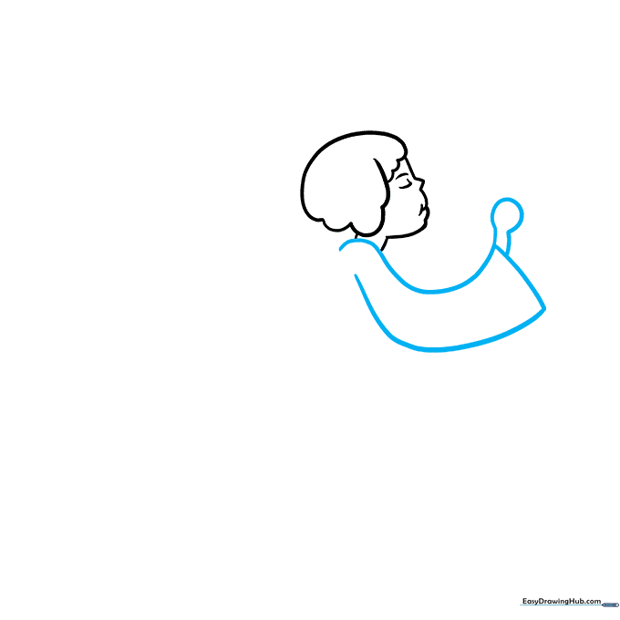 Step-by-step illustration of drawing an angel's arm and sleeve.