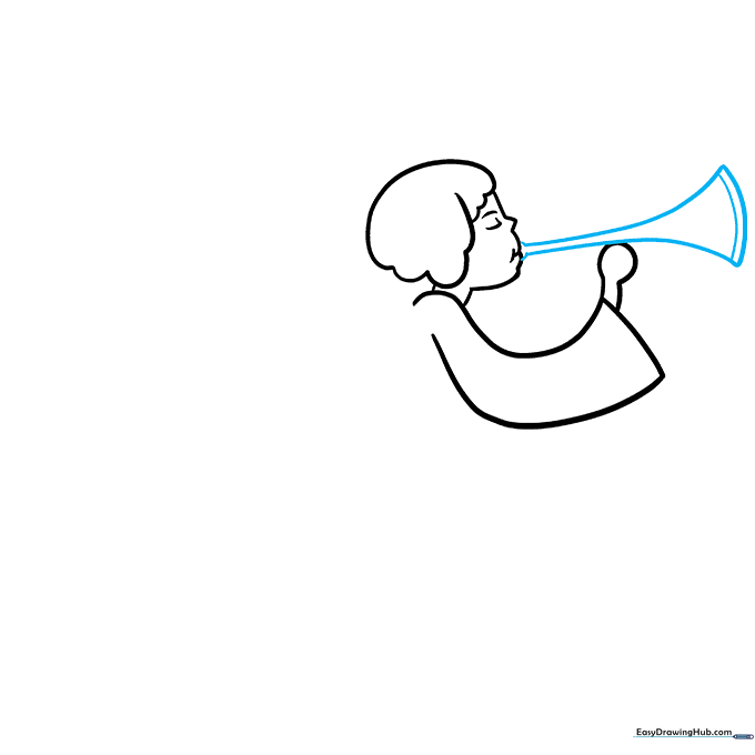 Adding a trumpet-shaped horn to the angel's hand.