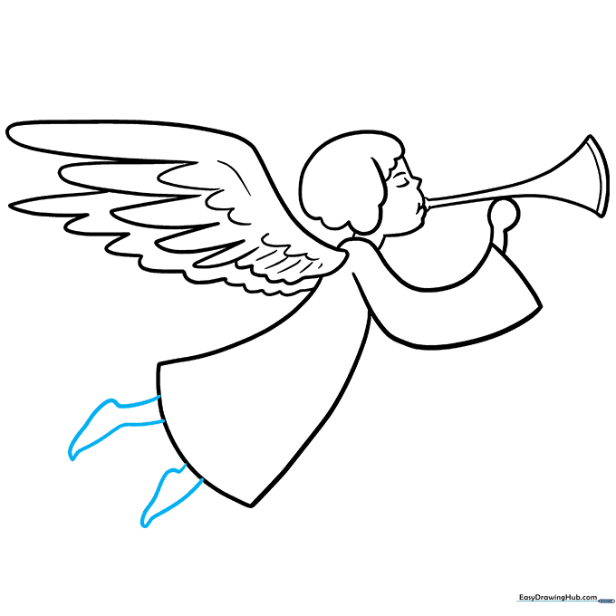 Adding simple feet to the bottom of the angel's gown.