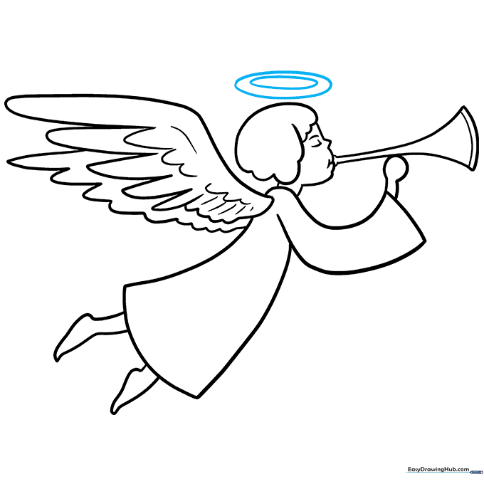 Drawing a halo above the angel's head using two nested ovals.