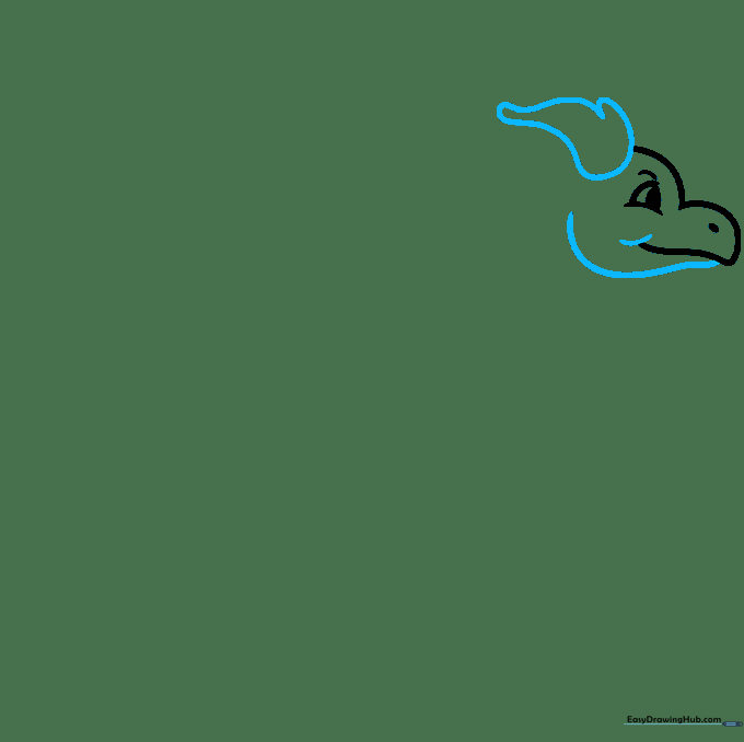 Drawing the dragon's jawline and decorative head crest using curved lines.