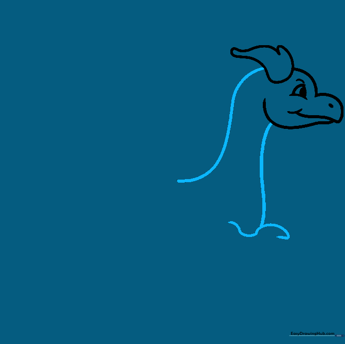 Sketching the long, flowing S-shaped body of the flying dragon.