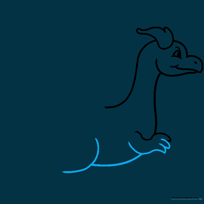 Adding the dragon's arm and small rounded fingers to the body sketch.