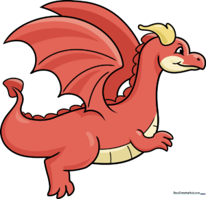 A colorful, friendly cartoon flying dragon soaring through the air.