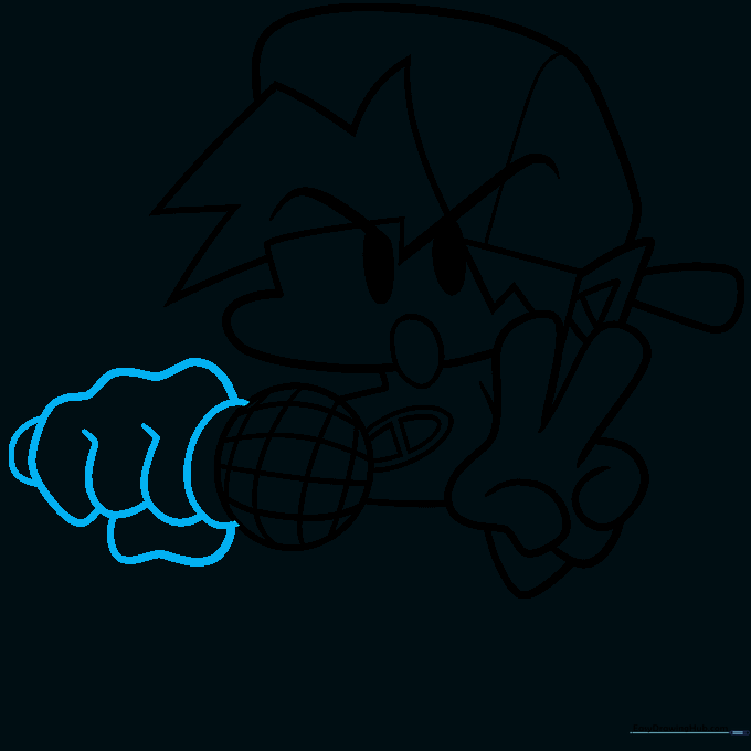 Drawing the fist wrapped around the microphone handle.