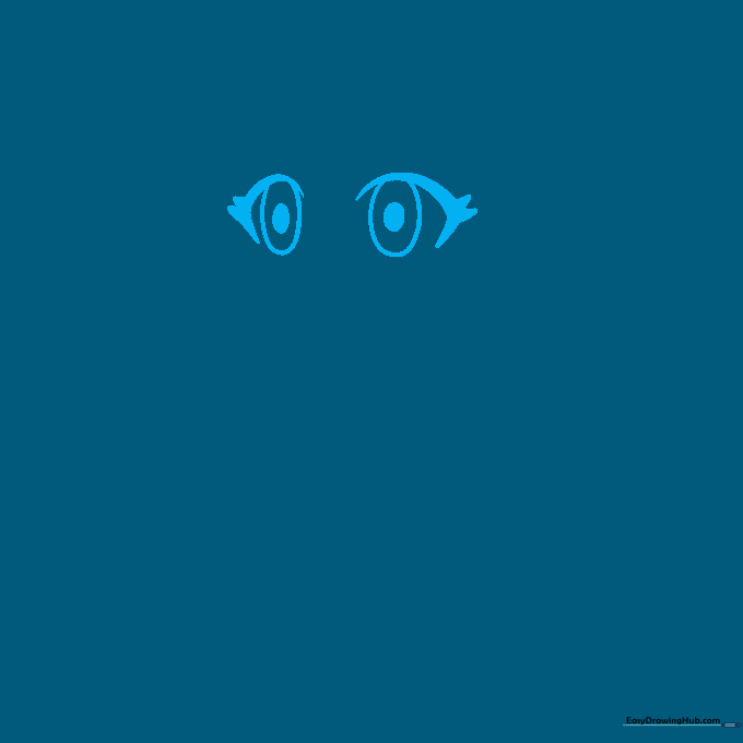 Close-up of two anime-style eyes with pupils being drawn on white paper.