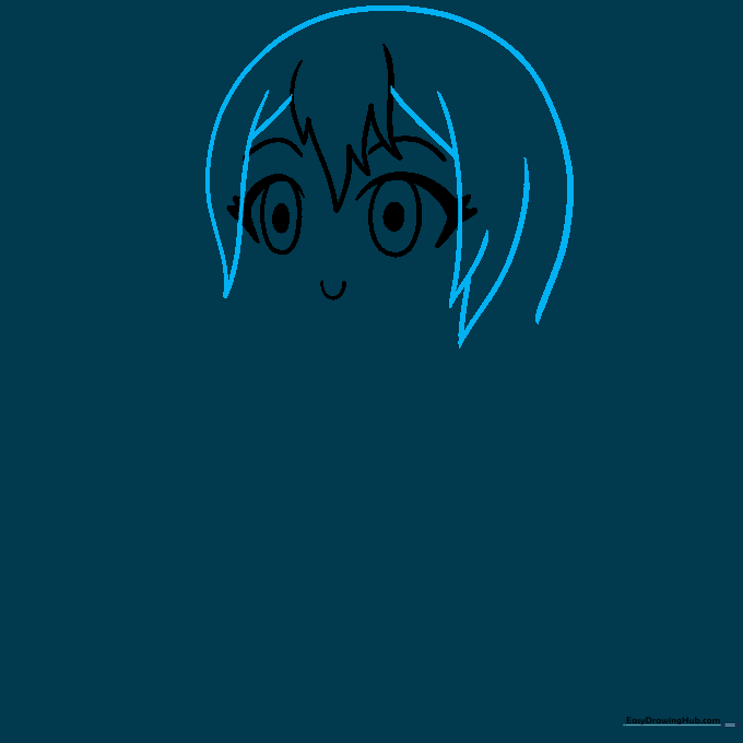 Adding volume to the character's hair with long, overlapping curved lines.