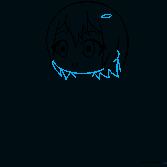 Drawing the face shape, ear, and a decorative hair clip on the side of the head.