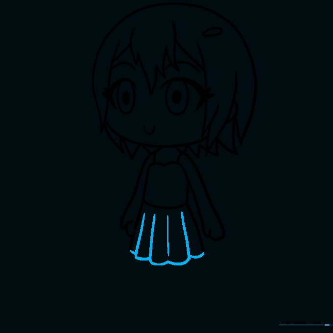 Detailing the skirt with vertical lines to represent fabric pleats.