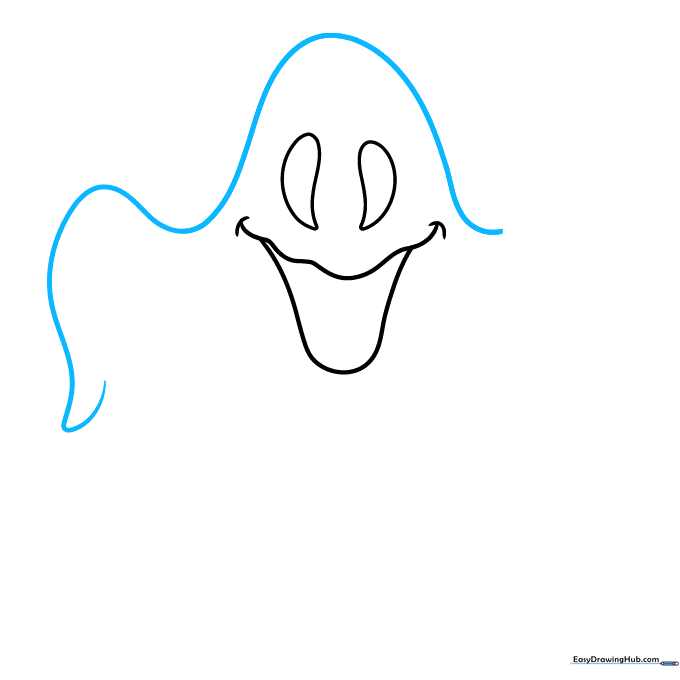 A continuous curved line forming the ghost's head and one outstretched arm.