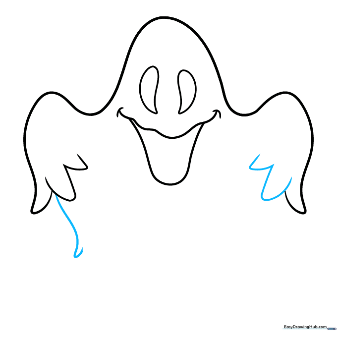 Ghost with fingers on both hands and the beginning of the body outline.