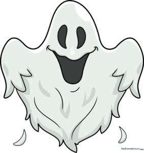 A friendly, finished cartoon ghost drawing, colorful and inviting for children.