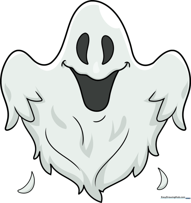 A friendly, finished cartoon ghost drawing, colorful and inviting for children.