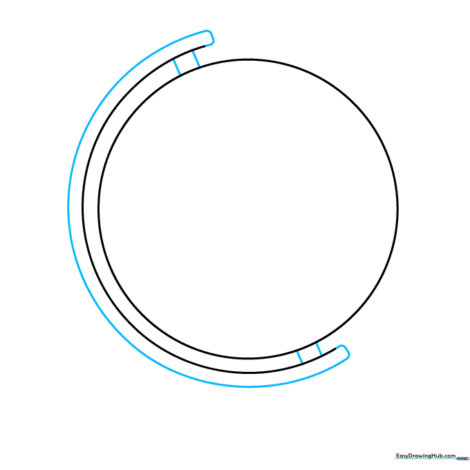 Adding a curved meridian line to the side of the circle.