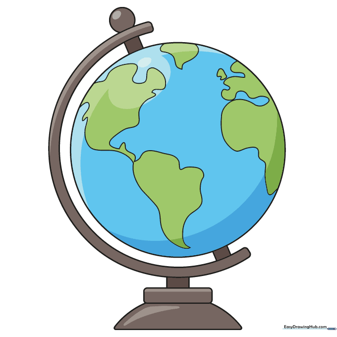 A finished, colored globe drawing.
