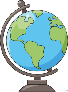 A colorful, finished globe drawing on a stand, ready for a school project.