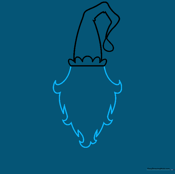 Pencil sketch showing the addition of hook shapes and triangles to form a gnome's beard.