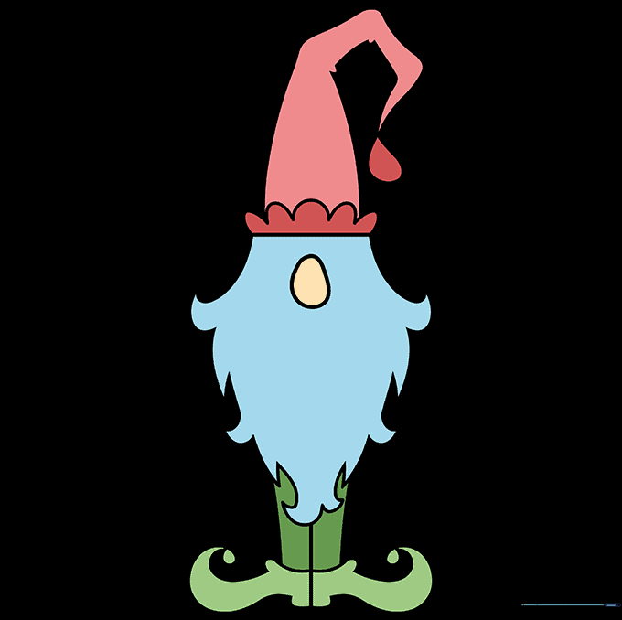 Fully colored cartoon gnome with a red hat, blue beard, and green shoes.