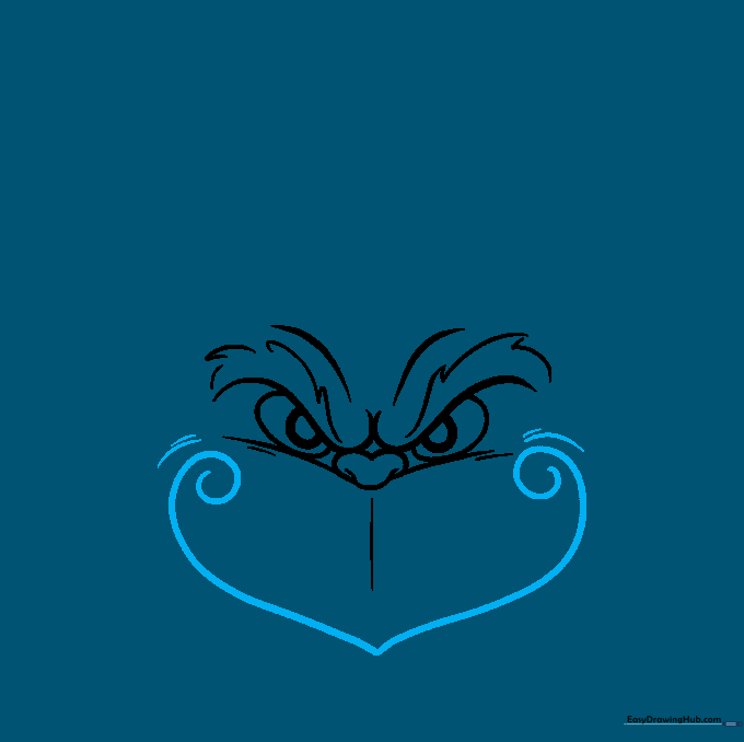 Adding the Grinch's signature smirk with spiral corners.