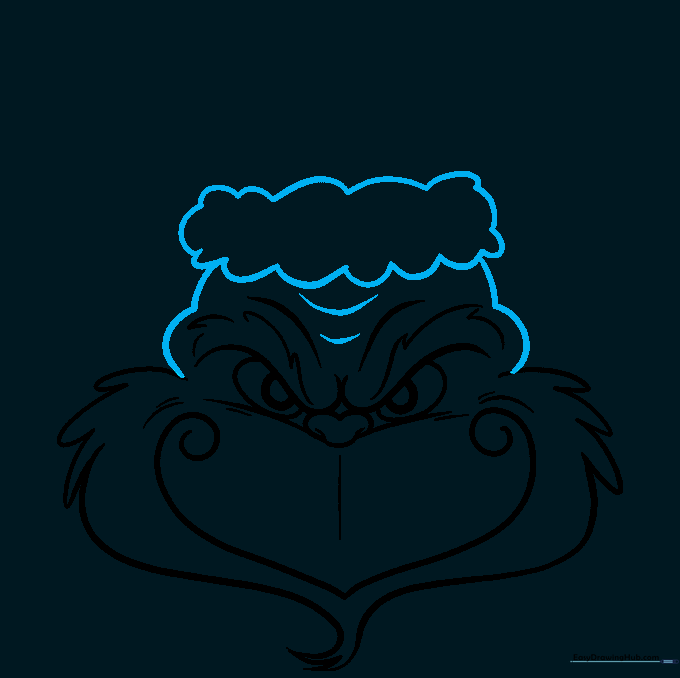 Adding the forehead contours and the fluffy brim of the Santa hat.