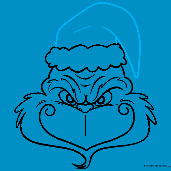 Drawing the top of the Santa hat with a slight fold for realism.