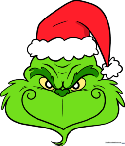 A vibrant, finished illustration of the Grinch wearing a Santa hat, perfect for holiday art projects.